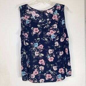 a.n.a. Women's Tank Top Blouse Black Pink Floral Print Sleeveless Size XL